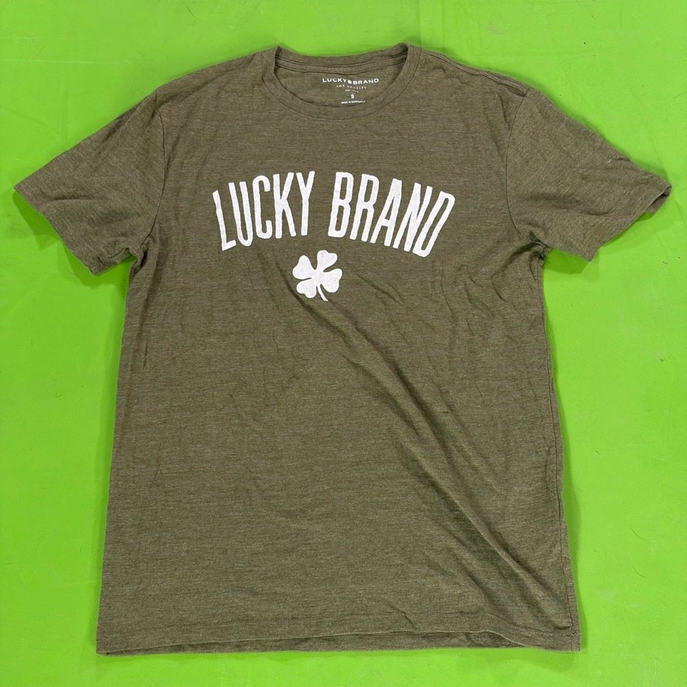 Lucky Brand Clover T Shirt Mens S Olive Green Shamrock Logo Graphic Tee St Patty